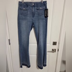 NWT - Karl Lagerfeld Paris Women's Flare-Leg Jeans With Crystal Buttons - US 10
